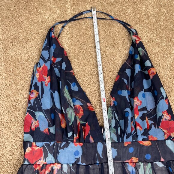 Handmade Maxi Dress Womens XXL Blue Floral Plunge Neck Open Back Beach Long Tall - Picture 6 of 7